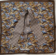 Load image into Gallery viewer, Robert Talbott brown polka dot bowtie with silk floral pocket square
