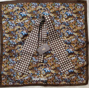 Robert Talbott brown polka dot bowtie with silk floral pocket square