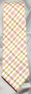 Ike Behar pink, brown and ivory plaid necktie