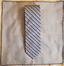 Load image into Gallery viewer, Blue &amp; white Robert Talbott tie with cotton glen plaid square with roped border
