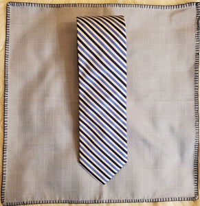 Blue & white Robert Talbott tie with cotton glen plaid square with roped border