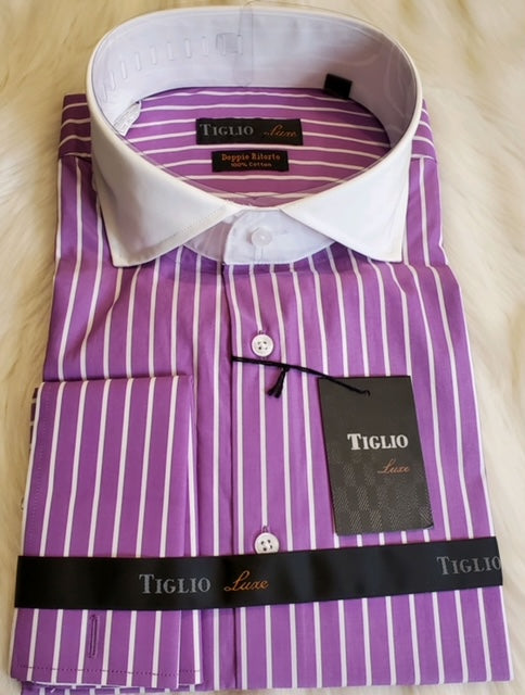 Tiglio spread collared French cuff shirt 18.5 36/37