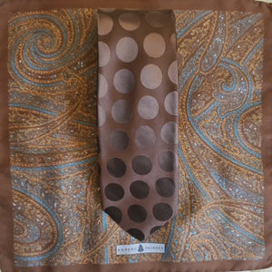 Robert Talbott brown jumbo dot tie with paisley silk pocket square