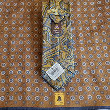 Load image into Gallery viewer, Gold, blue and brown Talbott tie with brown wool pocket square
