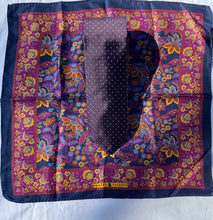 Load image into Gallery viewer, Dark purple silk tie with gold pindots &amp; floral silk pocket square
