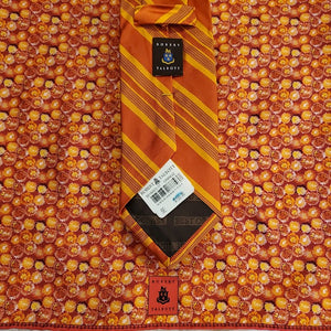 Robert Talbott orange striped tie & red/orange silk floral pocket square