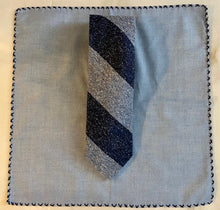 Load image into Gallery viewer, Robert Talbott blue striped tie with light blue cotton square with navy border
