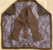 Load image into Gallery viewer, Robert Talbott brown polka dot bowtie with a reversible paisley silk pocket square
